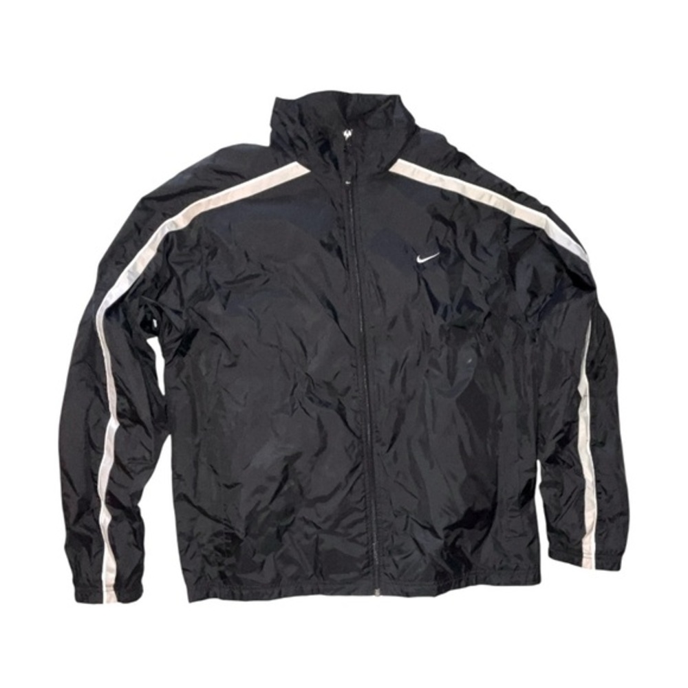 Nike Vintage Lined Lightweight Windbreaker Jacket Black With Silver Stripe Large